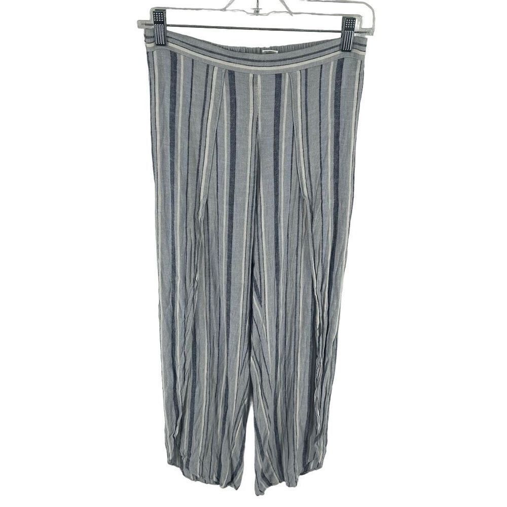 Allison Joy Women's Wide Leg Pants Split Striped Pull On Casual Linen Blue Small